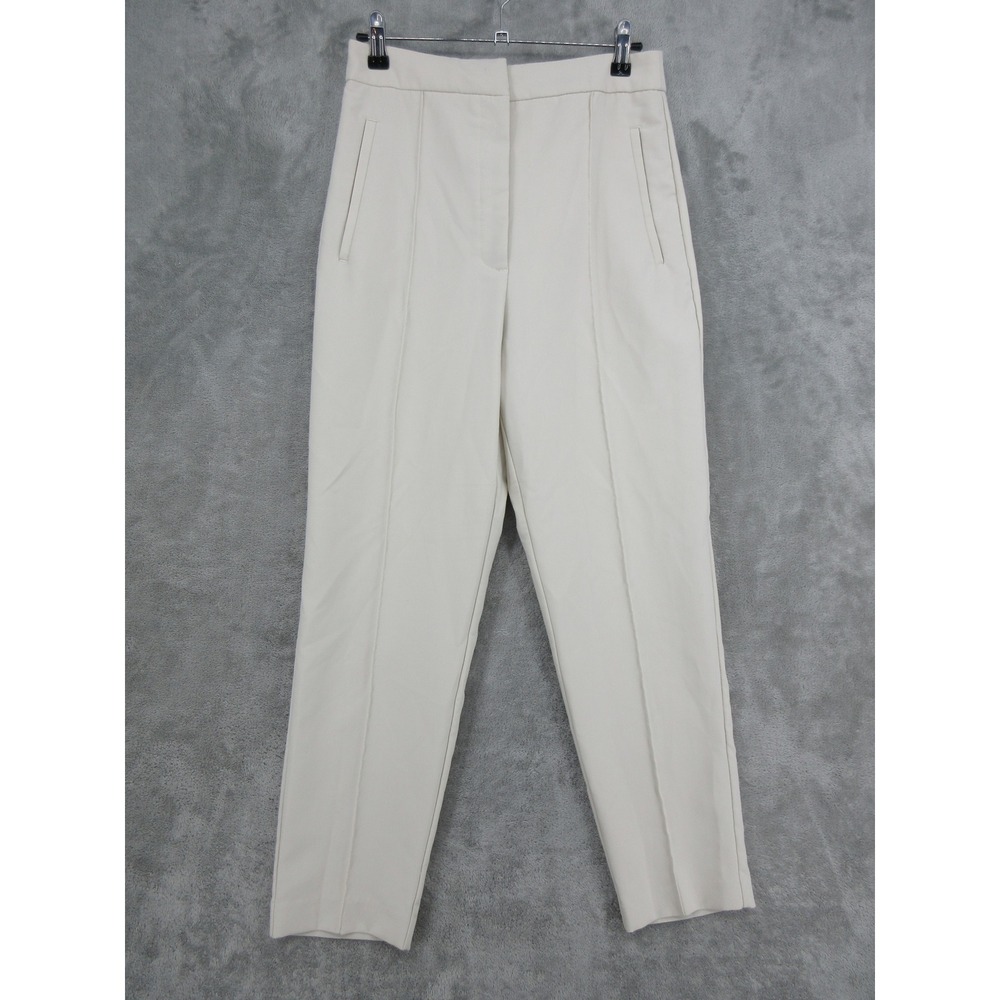 Zara Pants Womens Size M Beige High Waisted Tapered Pleated Front Trousers zip